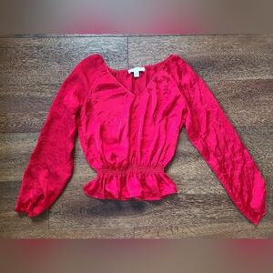 Michael Kors Peplum Vneck Silky Red Top Sz S !Perfect For Holidays!